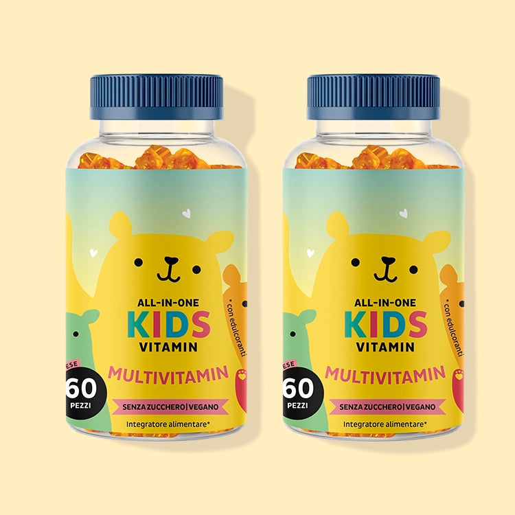 Due confezioni degli orsetti gommosi All in One Kids Multivitamin per la crescita sana dei bambini. Da Bears with Benefits.