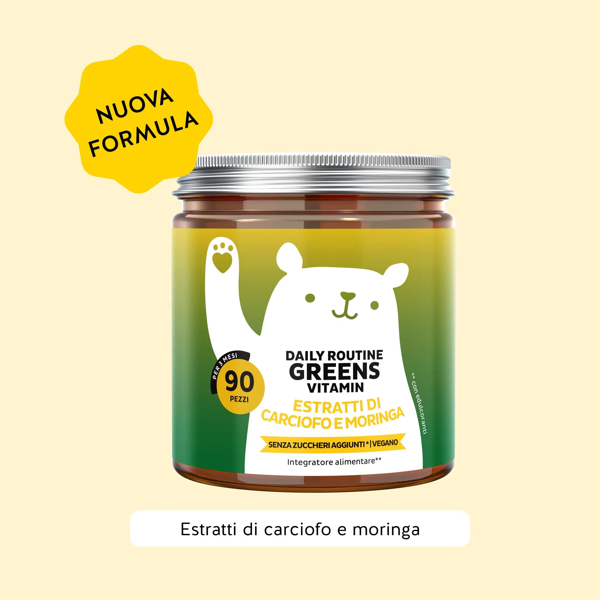 Bears with Benefits DAILY ROUTINE GREENS VITAMIN – orsetti gommosi vegani senza zuccheri aggiunti con 8 estratti vegetali, vitamine e minerali per energia, difese e concentrazione, confezione da 90 orsetti al gusto naturale di mirtillo e lampone