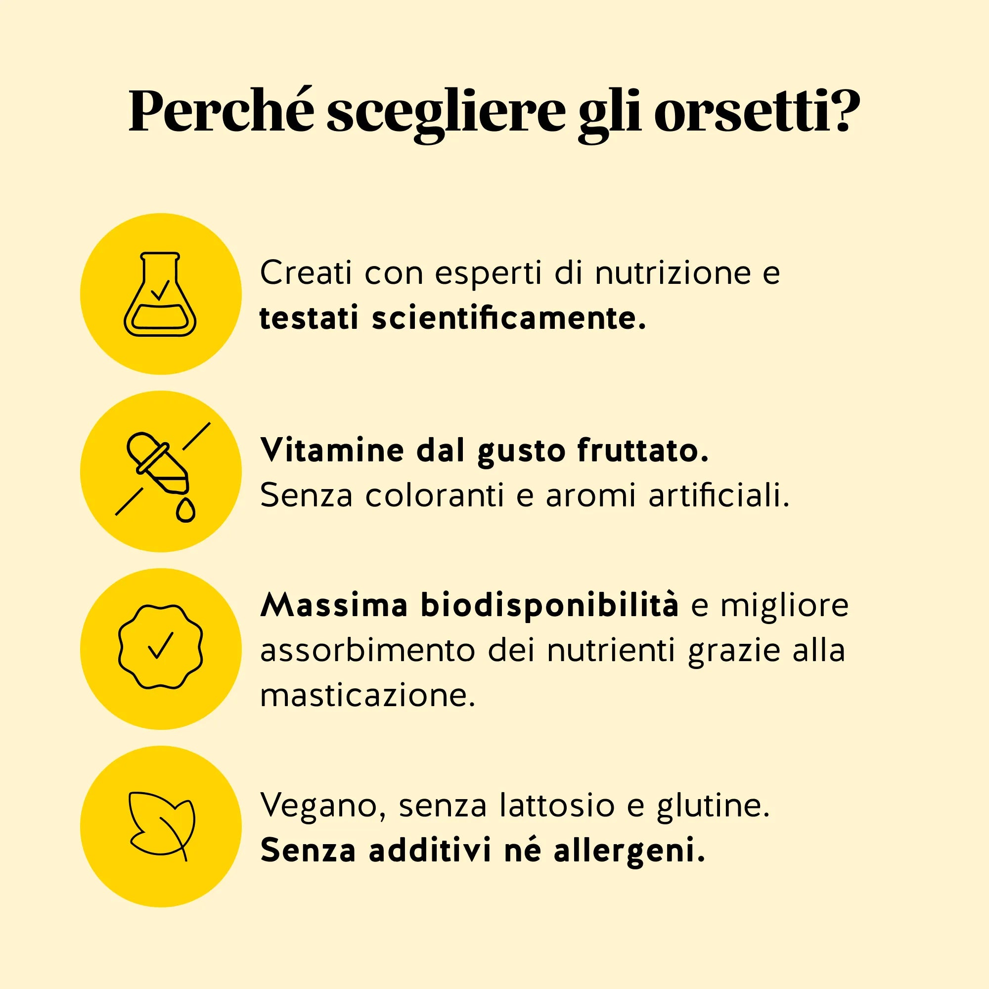 Bears with Benefits DAILY ROUTINE GREENS VITAMIN – valori nutrizionali per dose giornaliera (1 orsetto): vitamina C 12 mg, B12 25 μg, acido folico 200 μg, ferro 2,1 mg, zinco 1,5 mg e 8 estratti vegetali da 15 mg ciascuno