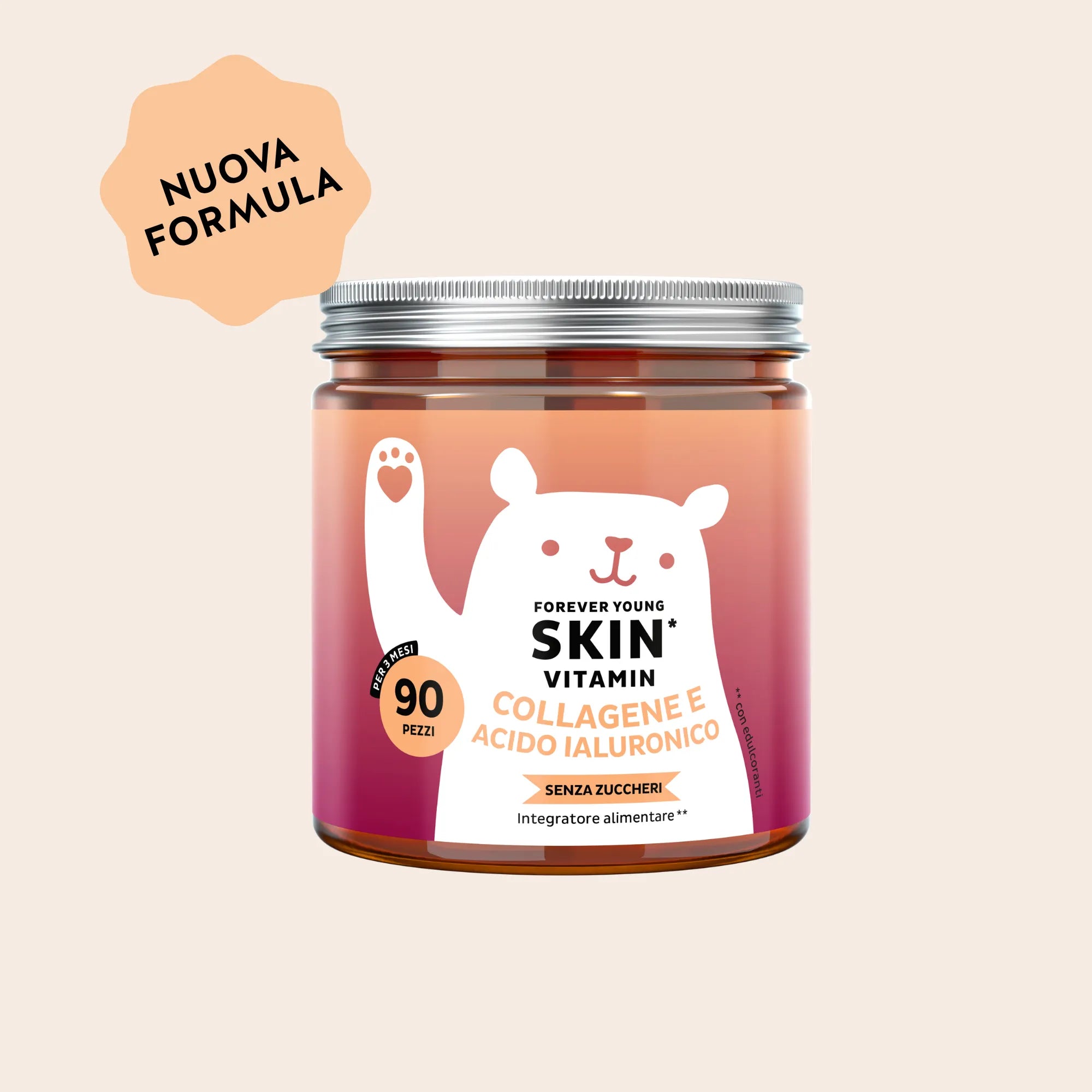 Bears with Benefits Forever Young Skin Vitamin – Caramelle gommose con collagene, acido ialuronico, coenzima Q10, vitamina C e vitamina E per la normale funzione della pelle, 90 pezzi, senza zuccheri