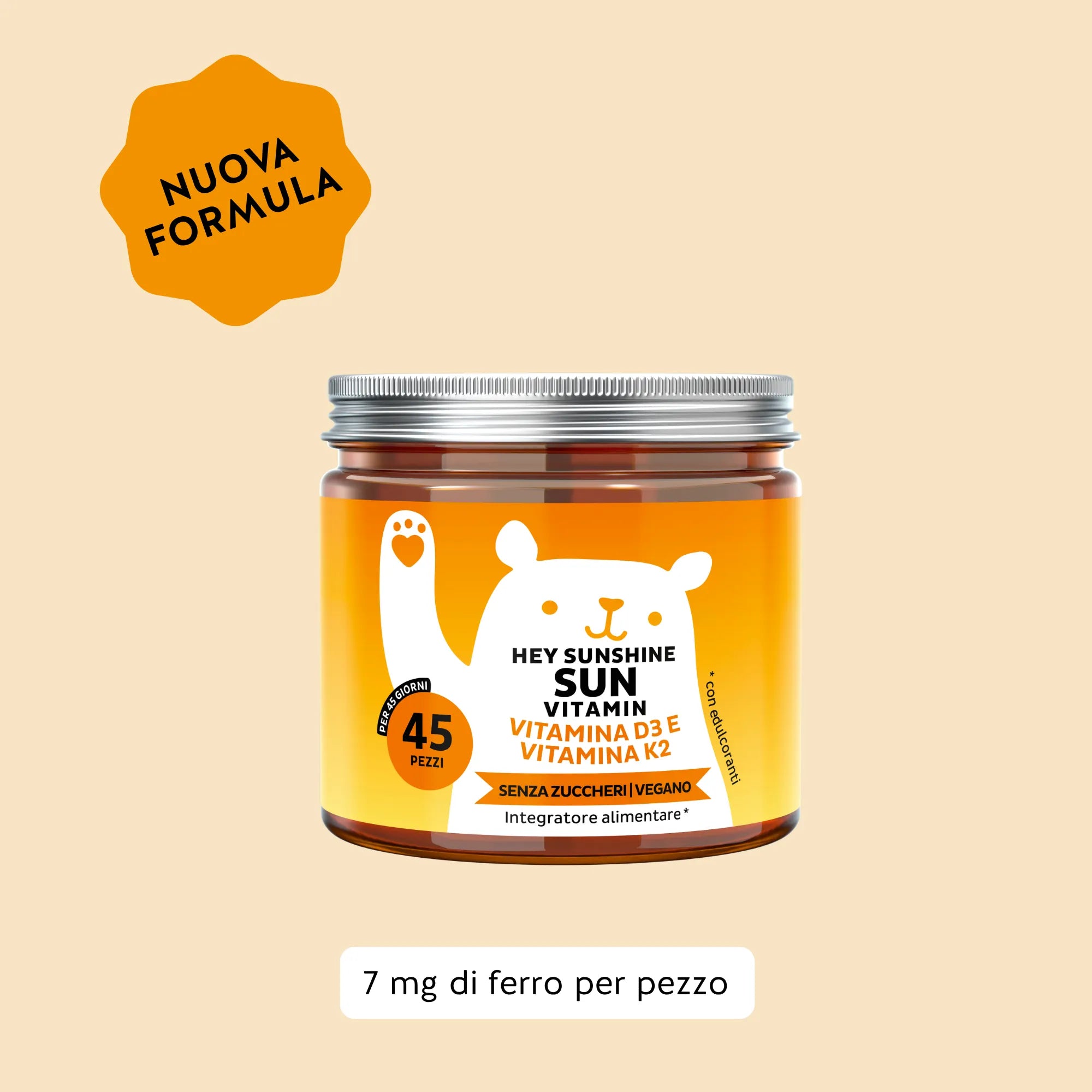 Bears with Benefits Hey Sunshine Sun Vitamin – Caramelle gommose con vitamina D3 e vitamina K2 per il sistema immunitario e il mantenimento di ossa normali, 45 pezzi, senza zuccheri e vegane