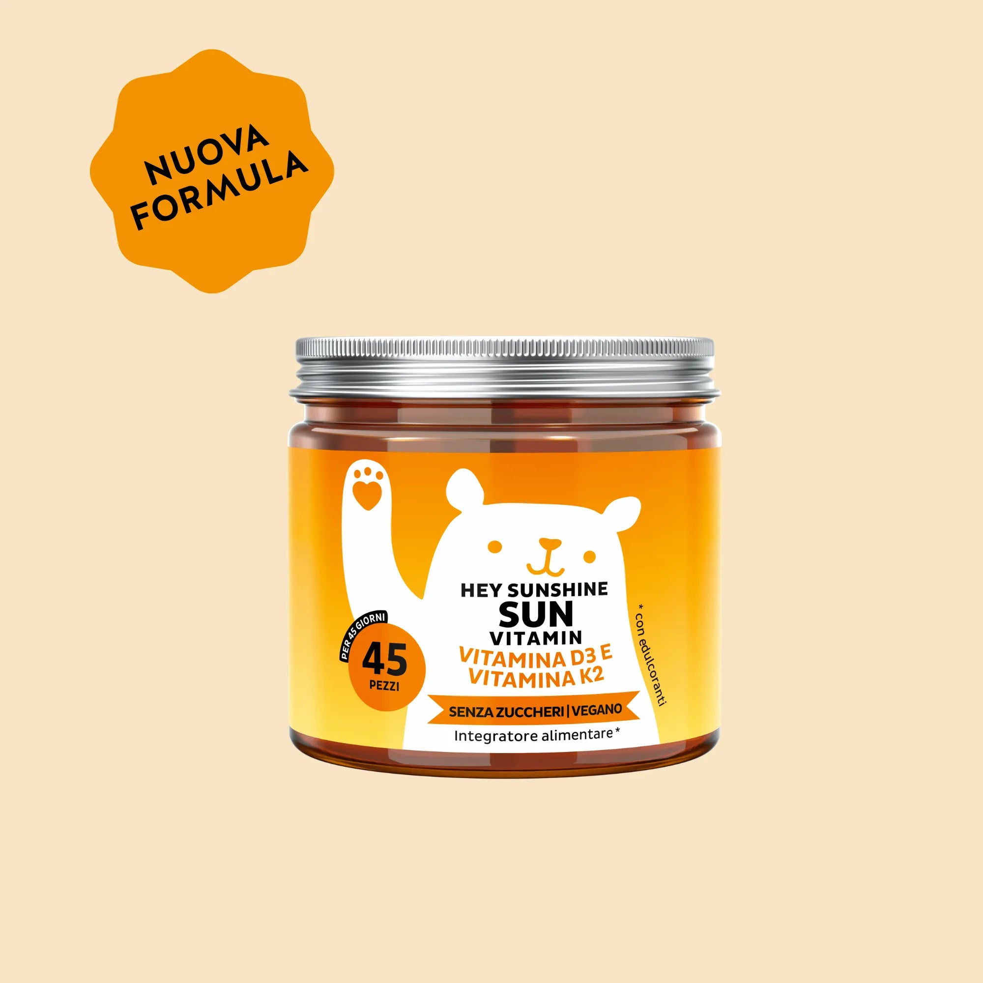 Bears with Benefits Hey Sunshine Sun Vitamin – Caramelle gommose con vitamina D3 e vitamina K2 per il sistema immunitario e il mantenimento di ossa normali, 45 pezzi, senza zuccheri e vegane
