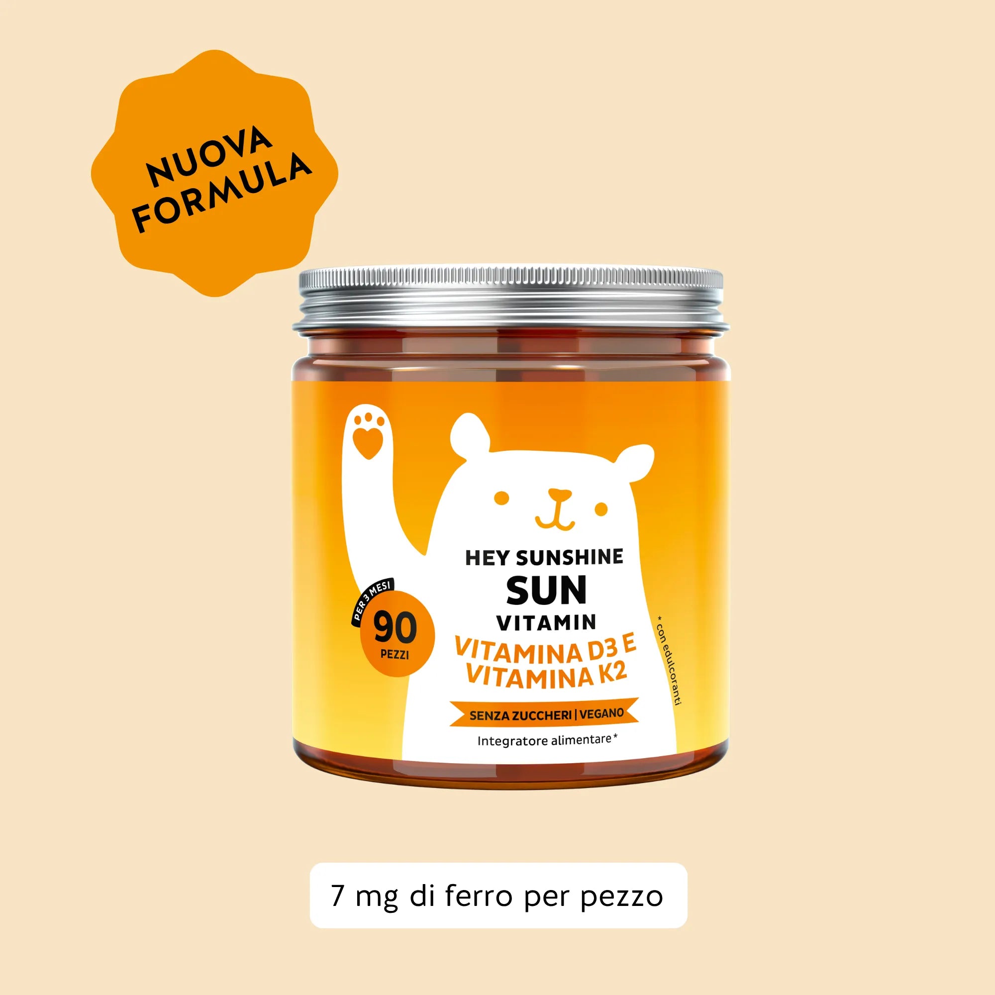 Bears with Benefits Hey Sunshine Sun Vitamin – Caramelle gommose con vitamina D3 e vitamina K2 per il sistema immunitario e il mantenimento di ossa normali, 90 pezzi, senza zuccheri e vegane