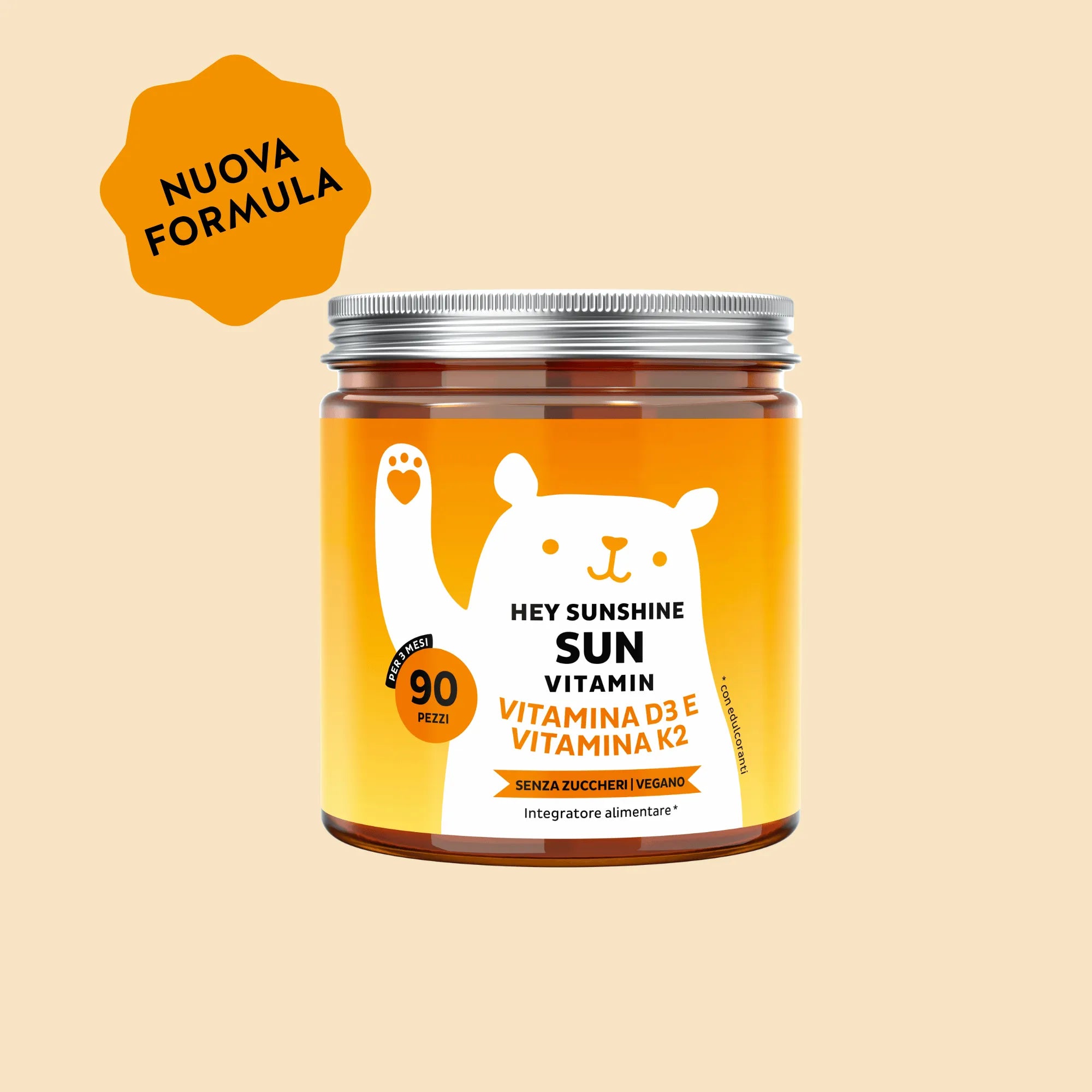 Bears with Benefits Hey Sunshine Sun Vitamin – Caramelle gommose con vitamina D3 e vitamina K2 per il sistema immunitario e il mantenimento di ossa normali, 90 pezzi, senza zuccheri e vegane