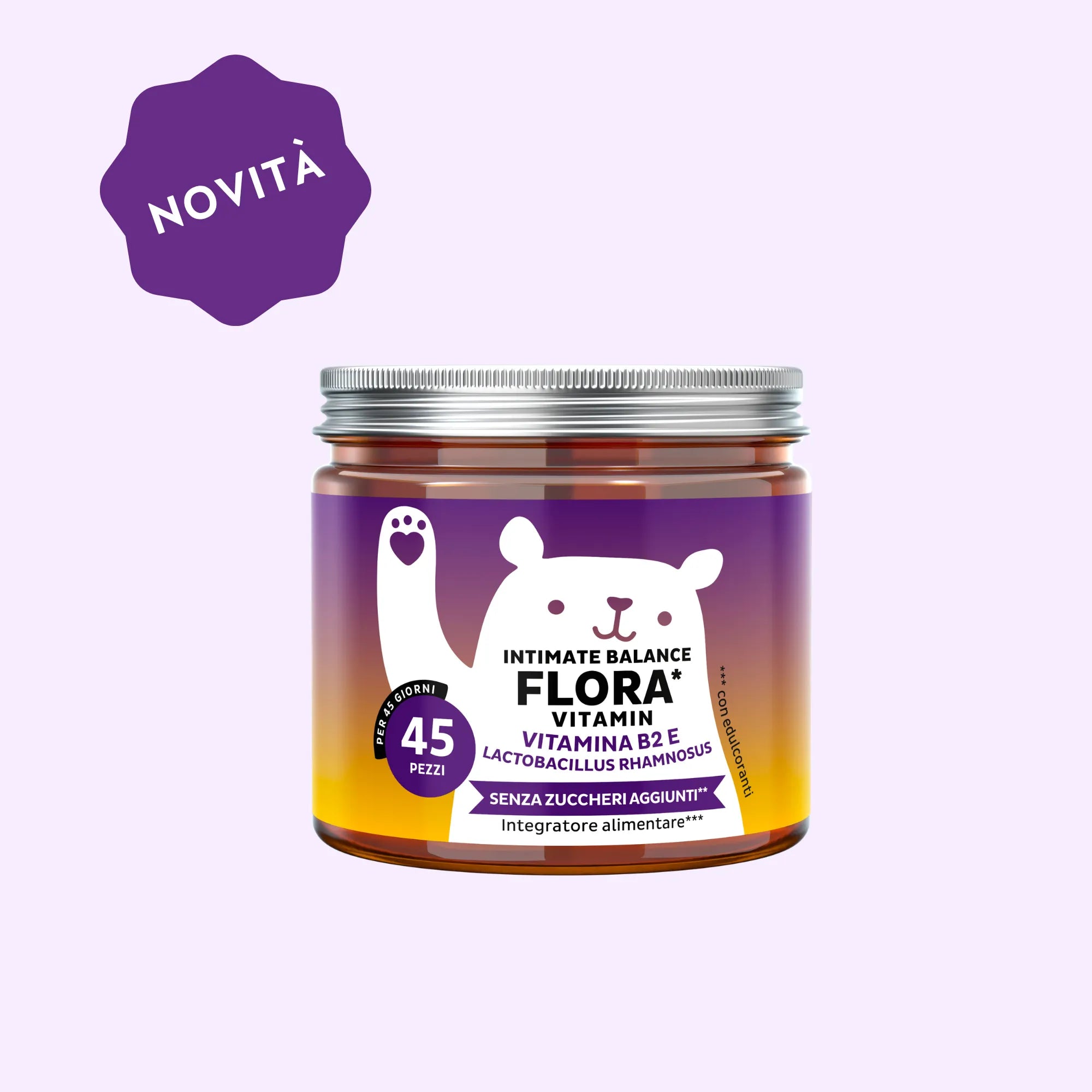 Bears with Benefits Intimate Balance Flora – Caramelle gommose vegane con vitamina C, riboflavina, Lactobacillus rhamnosus ed estratto naturale di ananas per supportare il benessere intimo, l’equilibrio della flora vaginale e le difese naturali. Barattolo con 45 caramelle gommose gusto ananas.