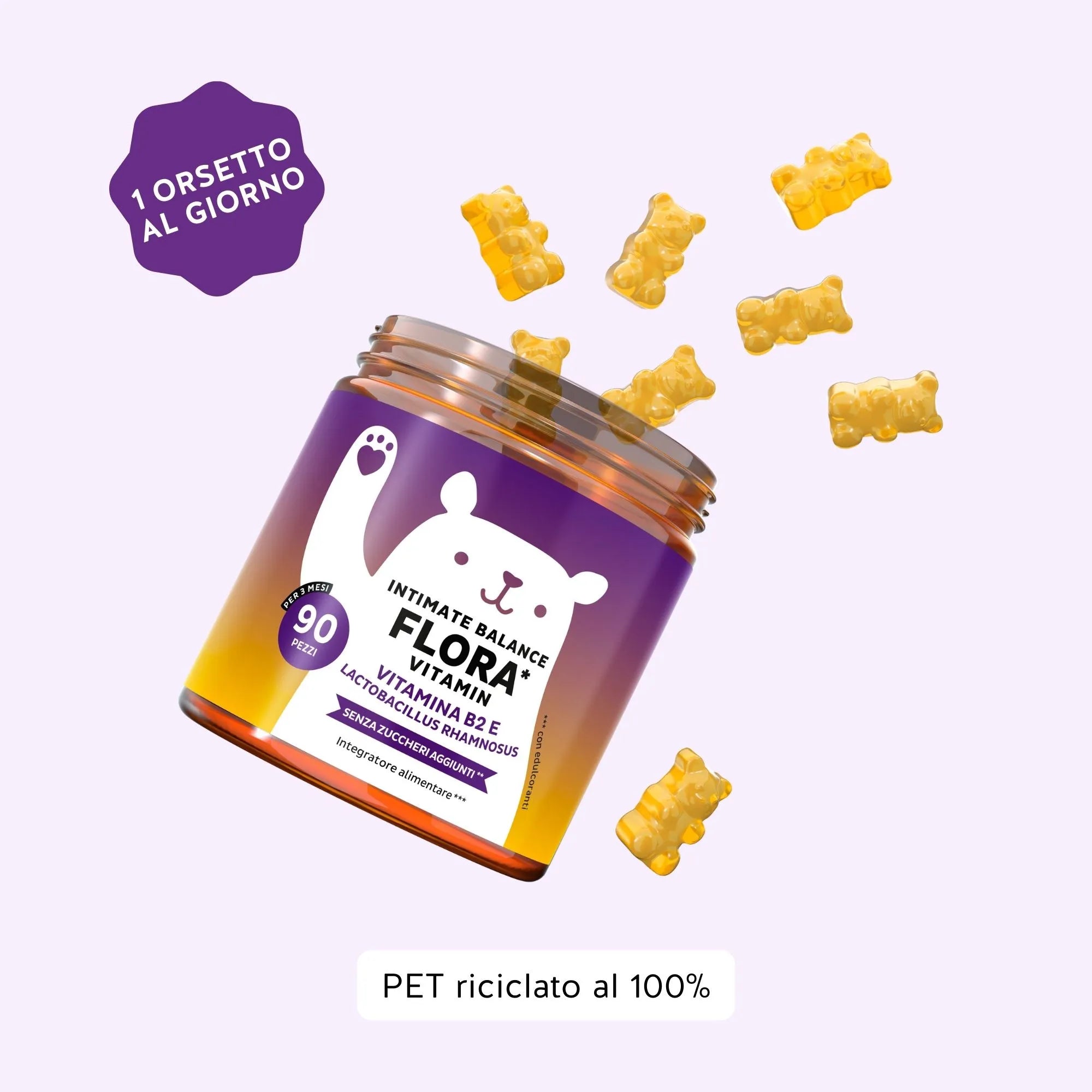 Bears with Benefits Intimate Balance Flora – Caramelle gommose vegane gusto ananas per supportare equilibrio intimo e flora vaginale, alternativa pratica e gustosa a capsule e compresse. Maxi formato con 90 caramelle gommose.