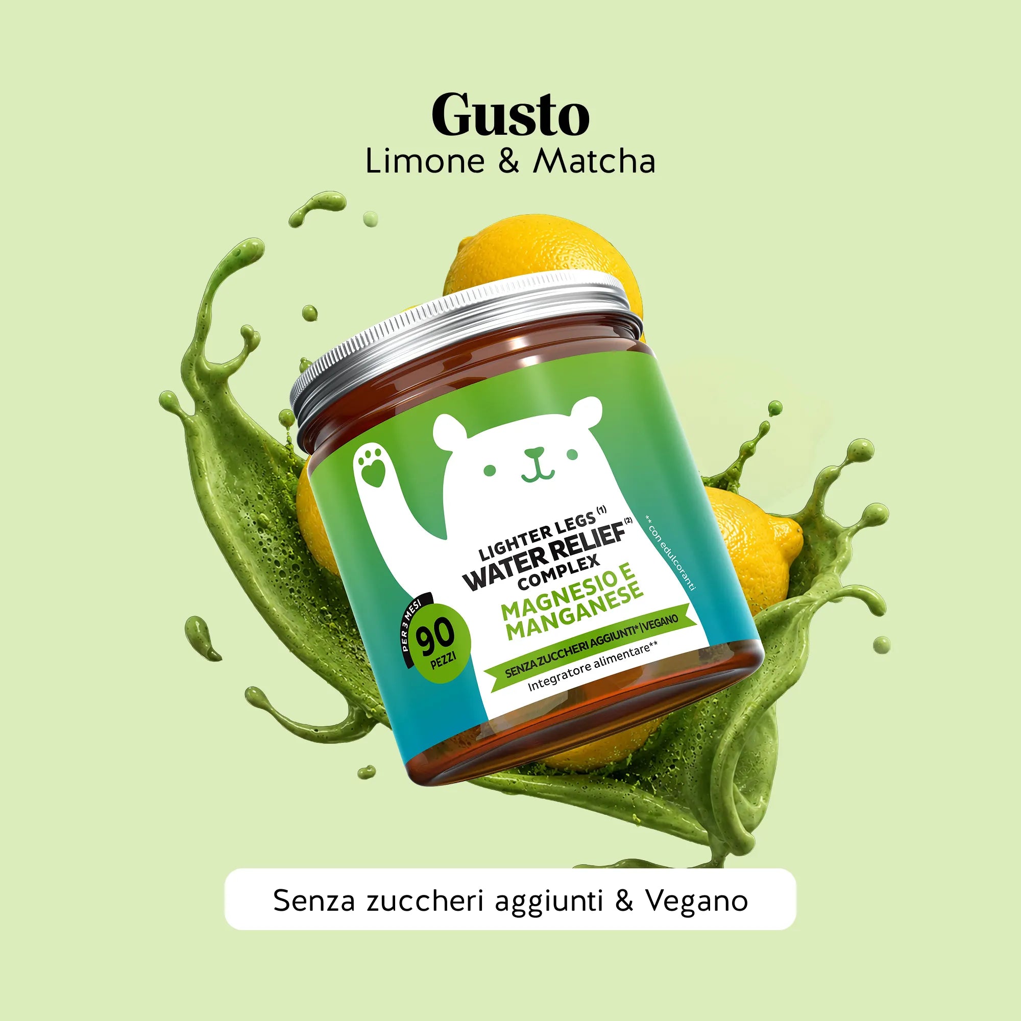 Bears with Benefits Lighter Legs Water Relief Complex – Orsetti gommosi gusto limone & matcha per il benessere delle gambe, alternativa pratica e gustosa a capsule e compresse. Maxi formato da 90 orsetti.