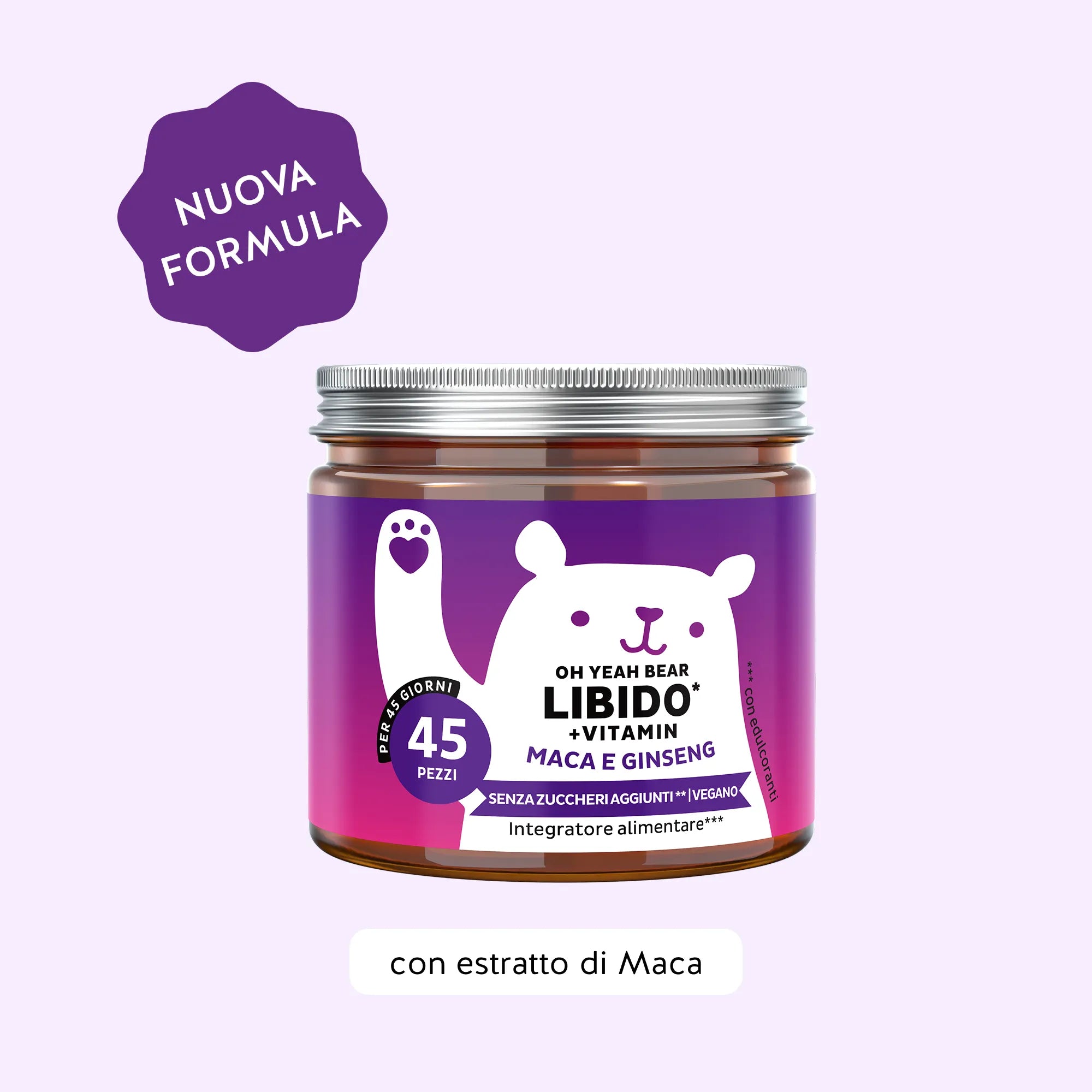 Bears with Benefits Oh Yeah Bear Libido +Vitamin – Caramelle gommose con estratto di maca, ginseng, tribulus, zinco e selenio per la vitalità femminile, 45 pezzi, senza zuccheri aggiunti e vegane