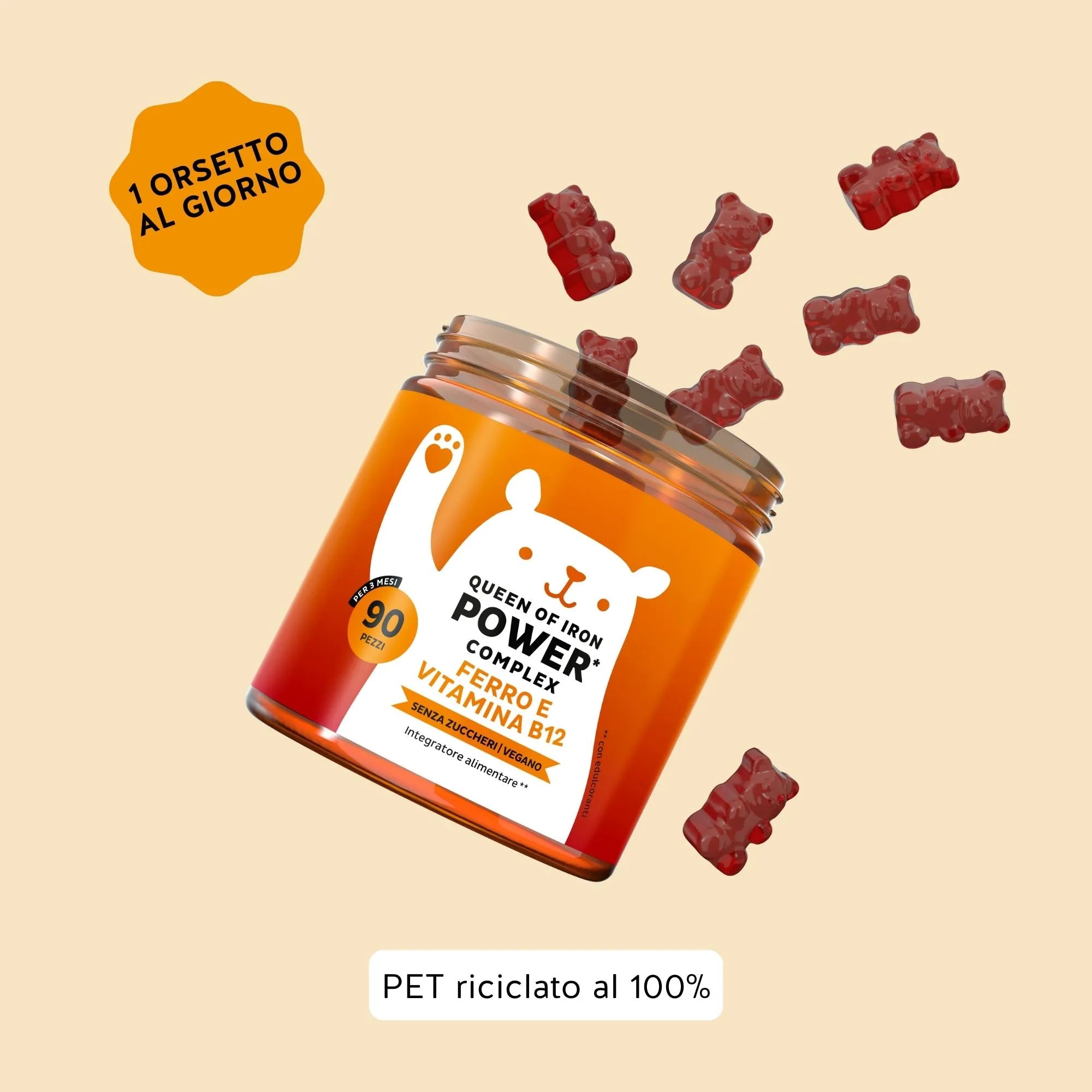 Raccomandazione di consumo del prodotto Queen of Iron di Bears with Benefits in formato caramelle gommose, per energia e benessere.