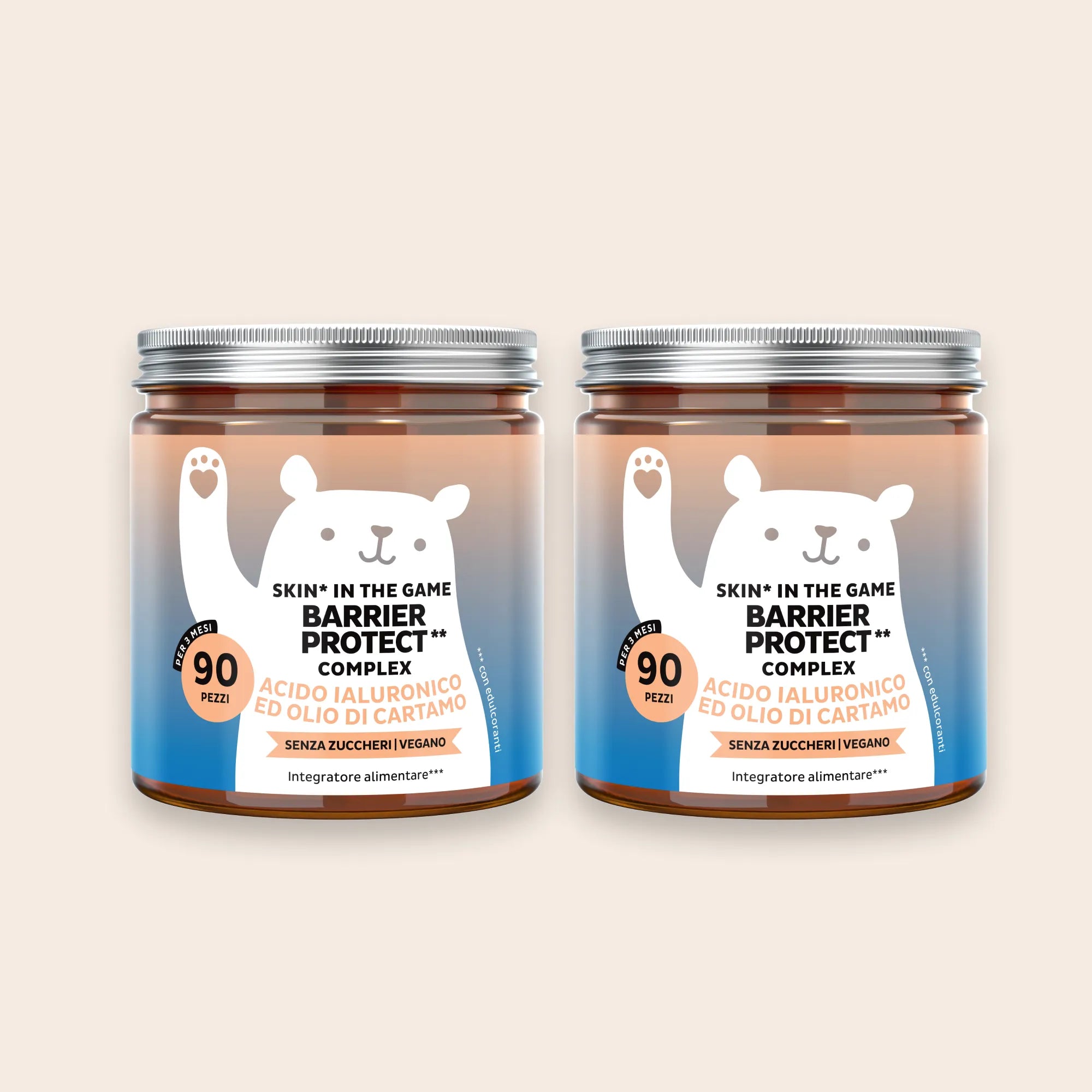 Bears with Benefits Skin* in the Game! Barrier Protect** Complex – Caramelle gommose senza zuccheri con vitamine e zinco, pack da 2 barattoli da 90 pezzi, 180 totali, supporto quotidiano per luminosità e benessere della pelle