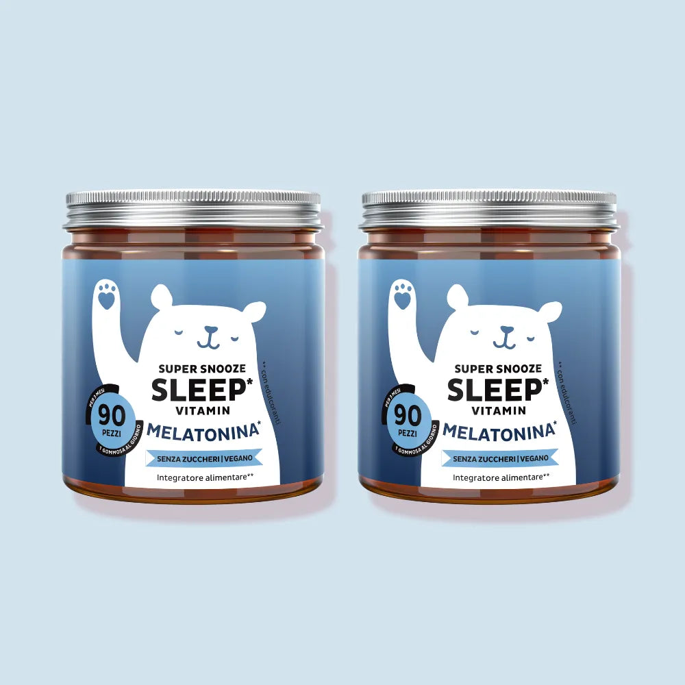 Bears with Benefits Super Snooze Sleep* – Caramelle gommose con melatonina e vitamina B6 per favorire l’addormentamento, pack da 2 barattoli da 90 pezzi, 180 totali, senza zuccheri e vegane
