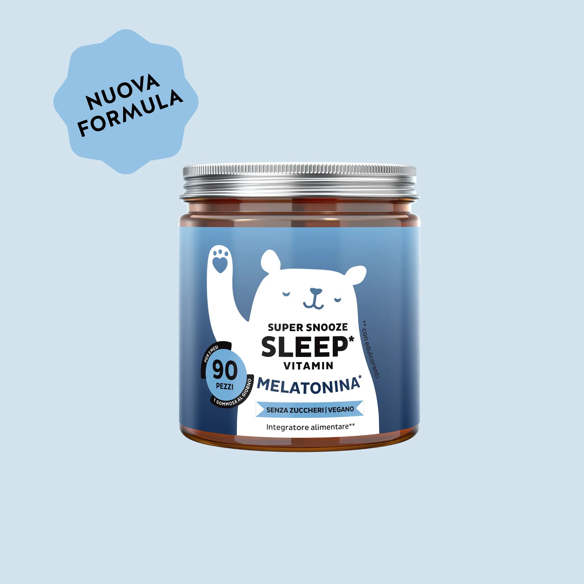 Bears with Benefits Super Snooze Sleep* – Caramelle gommose alla melatonina e vitamina B6 per favorire l’addormentamento e supportare la routine serale, 1 mg di melatonina per caramella, 90 pezzi, senza zuccheri e vegane