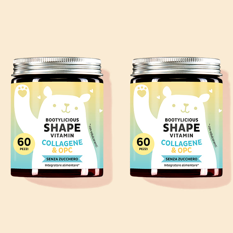 Due confezioni di Vitamine Bootylicious Shape con OPC e collagene da Bears with Benefits per tono della pelle del corpo.