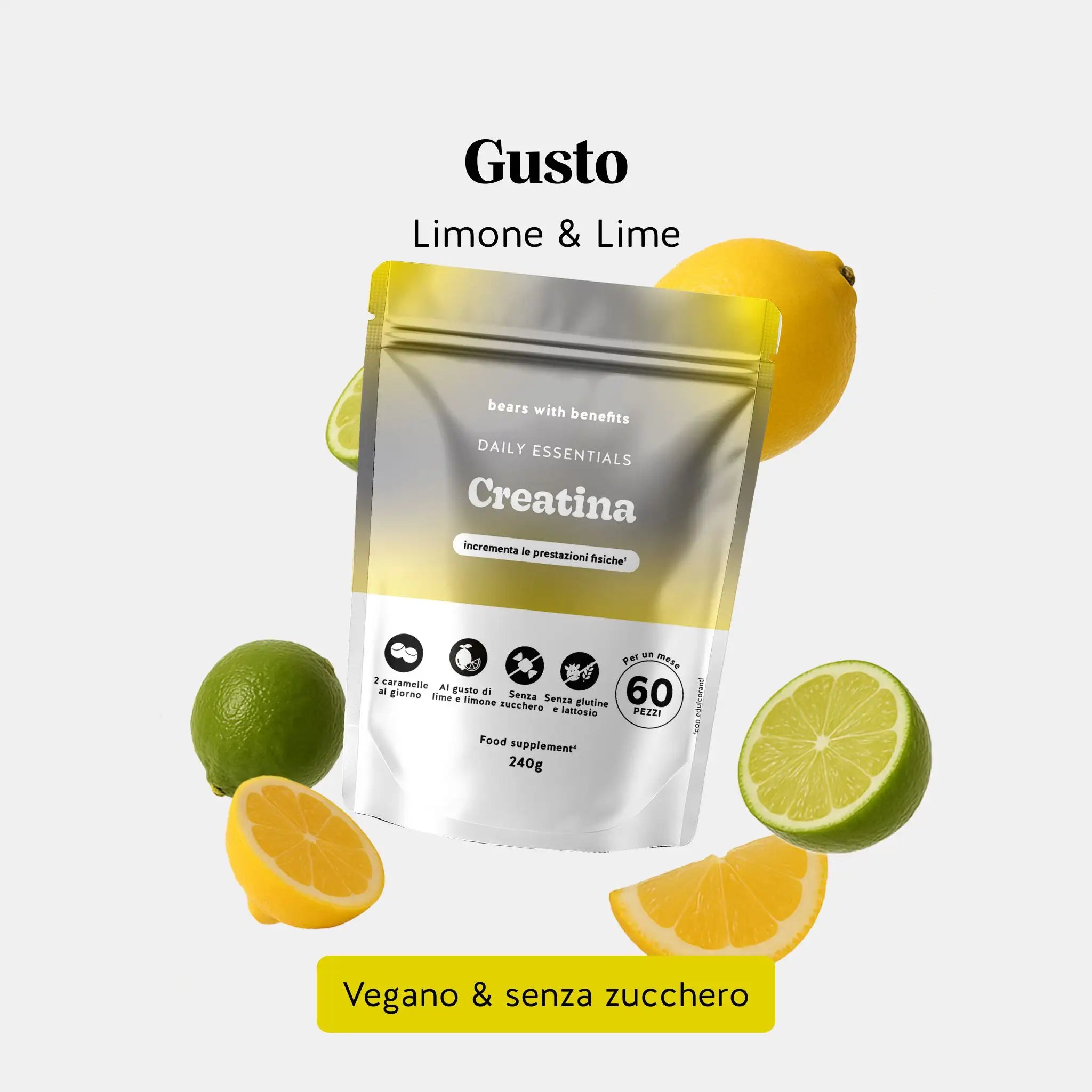 Gusto limone e Lime del Daily Essentials con Creatina. Da Bears with Benefits.