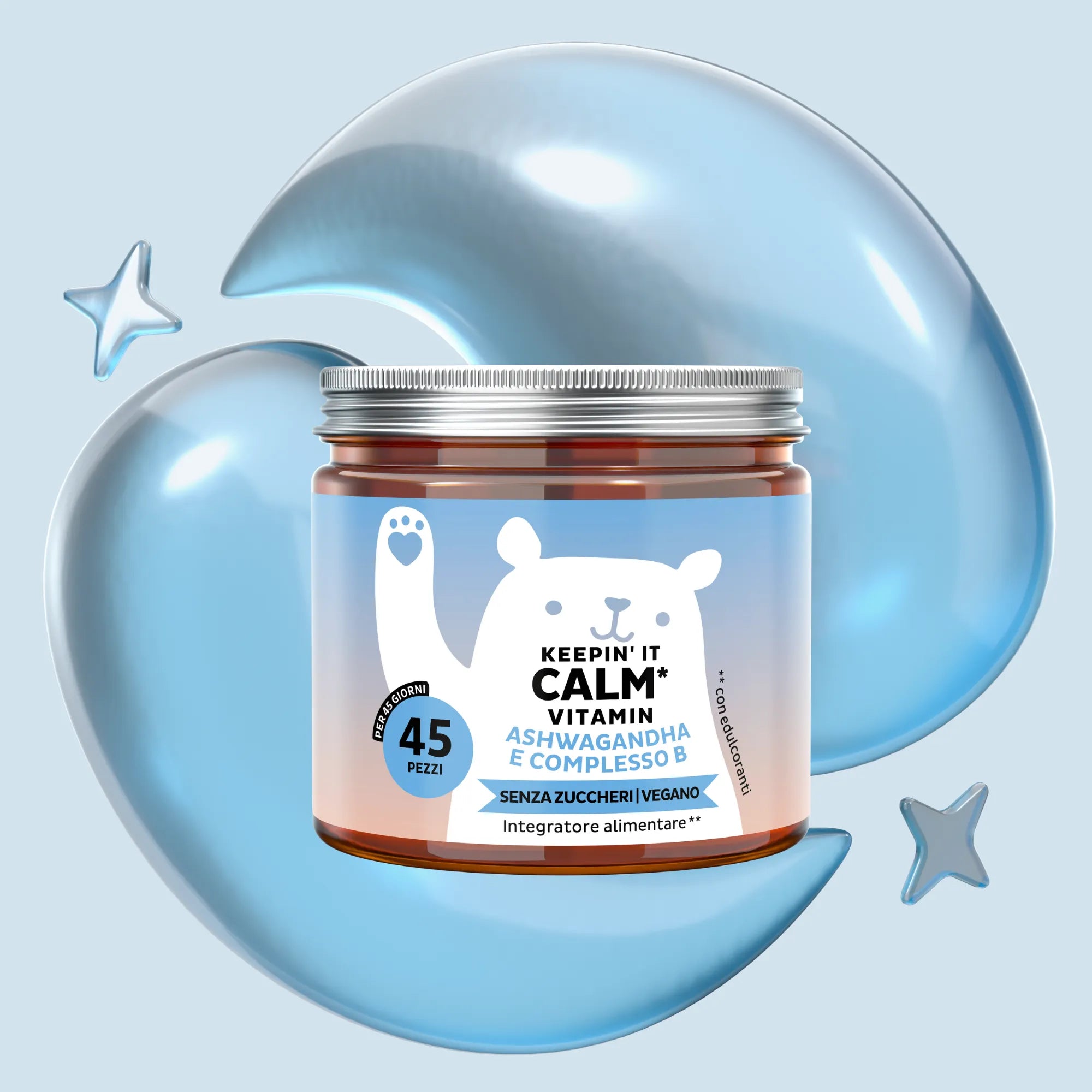 Barattolo Keepin it Calm Vitamin con 45 orsetti gommosi vegani per calma interiore, concentrazione e supporto quotidiano al sistema nervoso