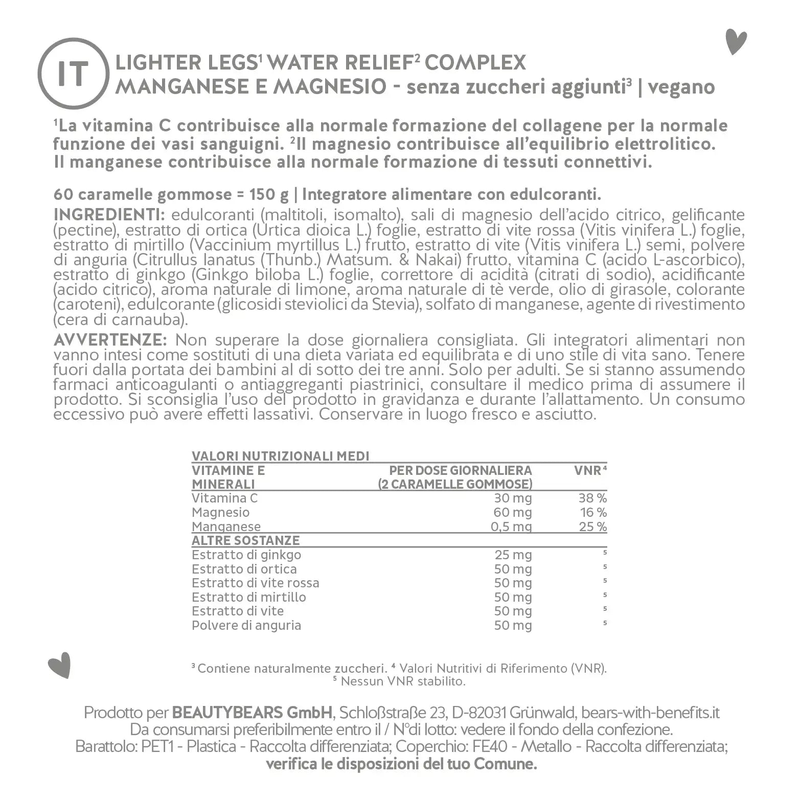 etichetta del prodotto Water Relief di Bears with Benefits.