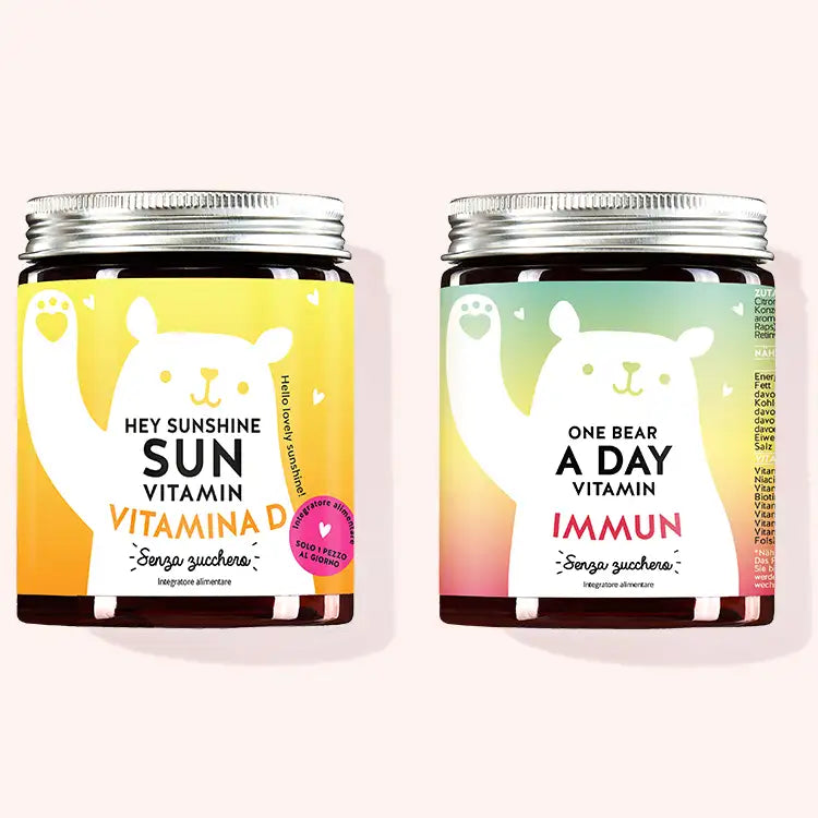 Set di 2 "Le Bella Addormentata" composto dalle Vitamine Hey Sunshine Sun con vitamina D e le Vitamine One Bear A Day da Bears with Benefits