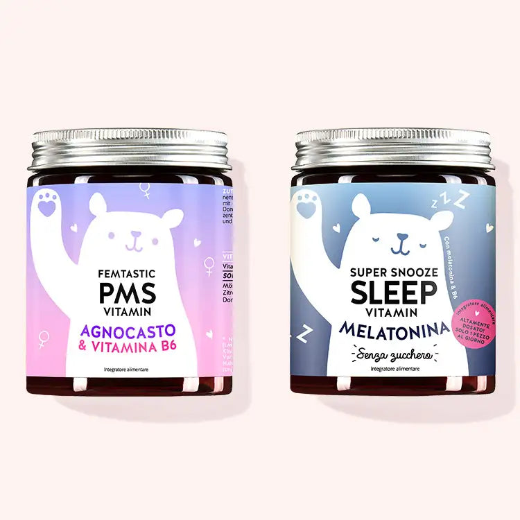 Set di 2 "Dream Tream Duo" composto dalle Vitamine Femtastic PMS con agnocasto e vitamina b6 e le Vitamine Super Snooze Sleep con melatonina da Bears with Benefits