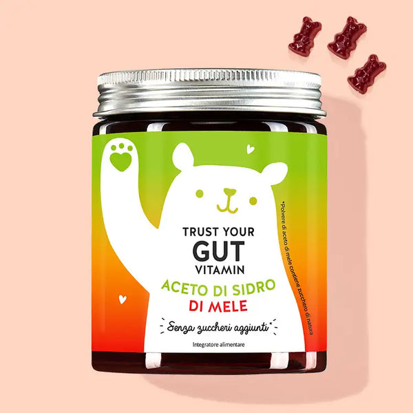 Una confezione di Vitamine Trust Your Gut con aceto di sidro da Bears with Benefits per il benessere intestinale