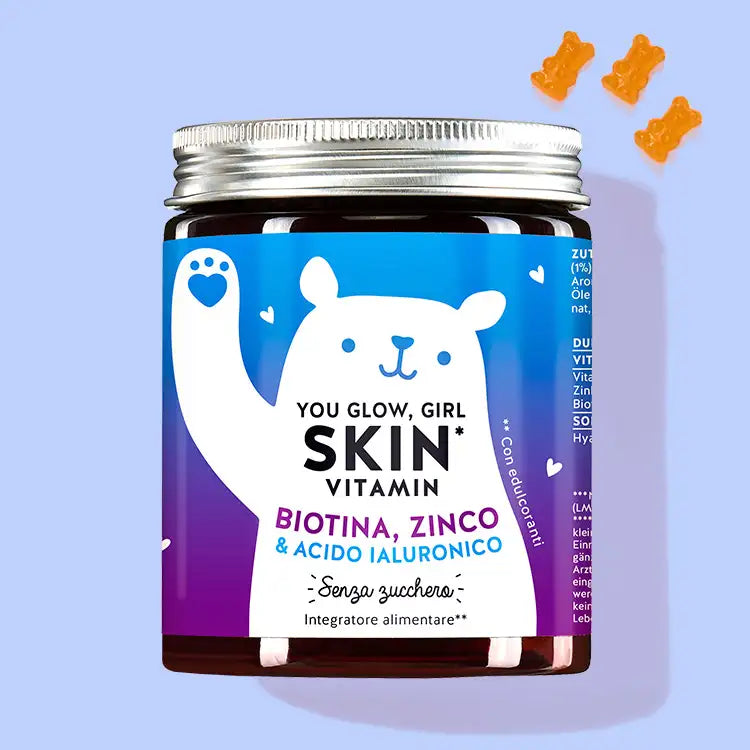 Questa immagine mostra una lattina del prodotto You Glow, Girl Skin con Biotina, Zinco e acido ialuronico di Bears with Benefits.