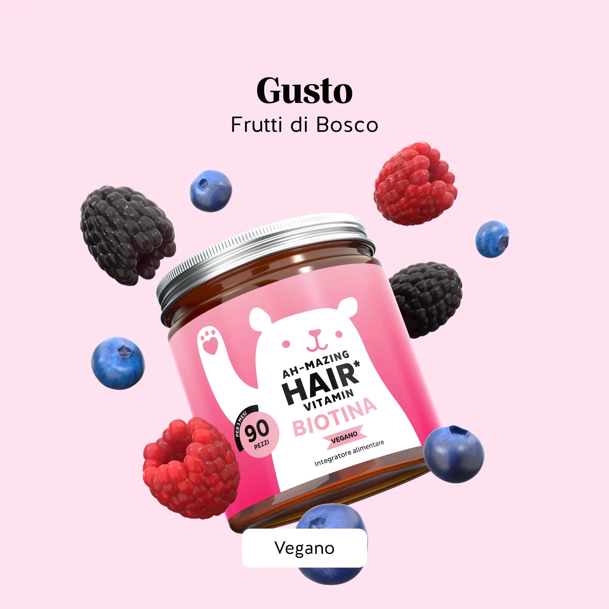 Gusto piacevole degli orsetti gommosi Ah-mazing Hair* di Bears with Benefits, facili e gustosi da assumere ogni giorno. Barattolo con 90 unità.