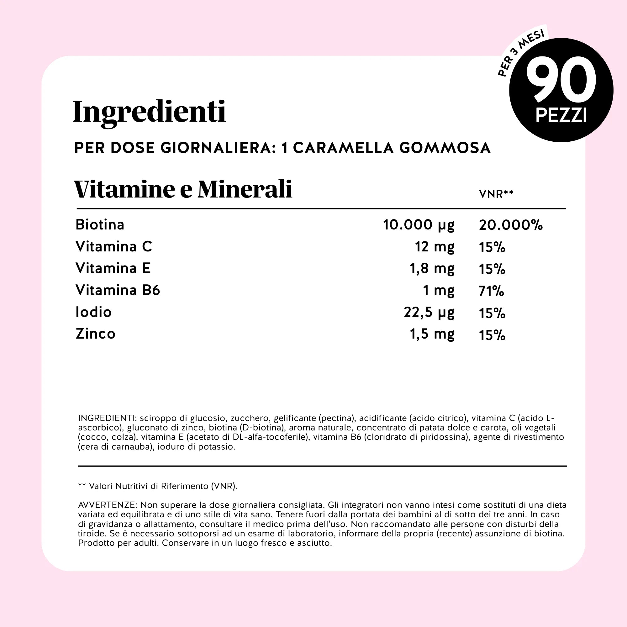Tabella completa degli ingredienti e dei valori nutrizionali delle caramelle gommose Ah-mazing Hair* di Bears with Benefits.