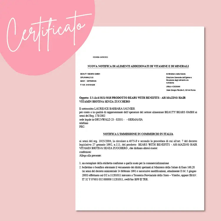 Questo è il certificato delle Ah-mazing Hair Vitamins da Bears with Benefits