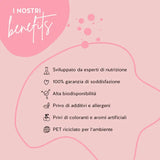 I prodotti Bears with Benefits sono stati sviluppati con farmacisti, hanno un'alta biodisponibilità e sono senza glutine e lattosio. Il packaging è fatto di PET riciclato e c'è una garanzia di soddisfazione.