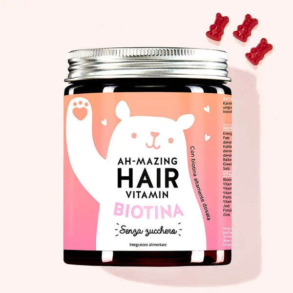 Una confezione di Vitamine Ah-mazing Hair Vitamins con biotina da Bears with Benefits per capelli forti e belli