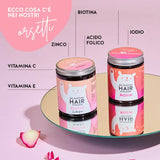 Questi ingredienti e nutrienti si trovano nelle Vitamine Ah-mazing Hair di Bears with Benefits: Biotina, Zinco, Iodio, Acido folico, Acido pantotenico, Vitamina A, C, B8, B5, B4, et Vitamina E