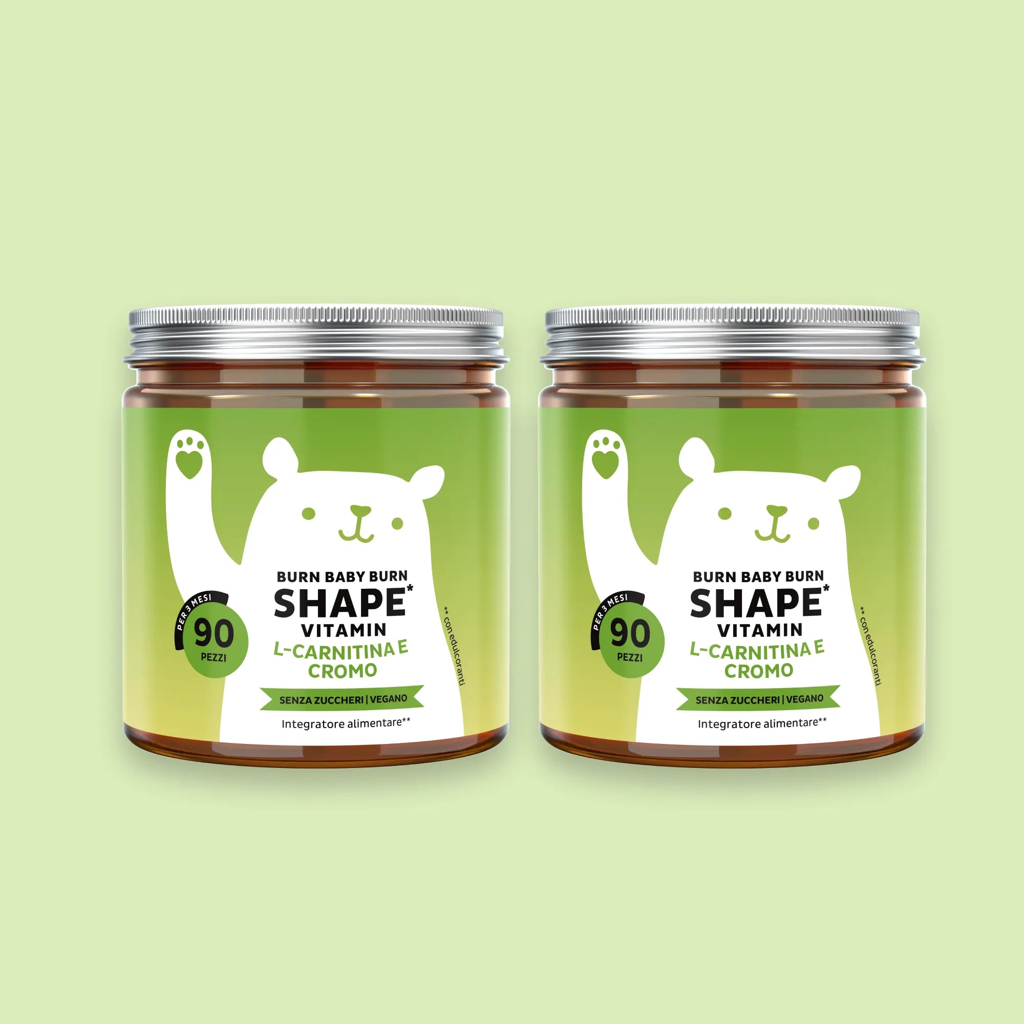 Bears with Benefits Burn Baby Burn Vitamin – Caramelle gommose con biotina, zinco, cromo, L-carnitina ed estratto di tè verde, pack da 2 barattoli da 90 pezzi, 180 totali, senza zuccheri
