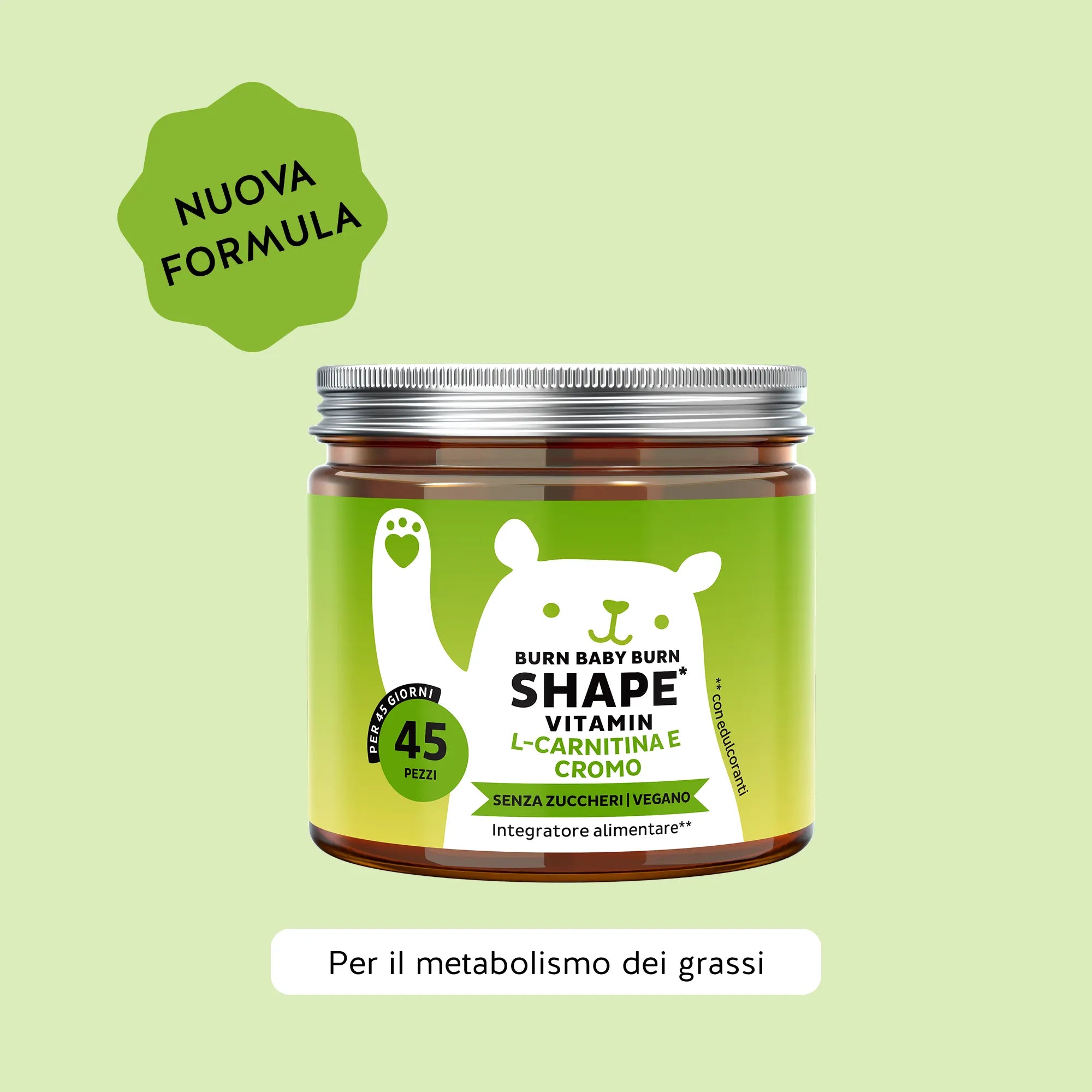 Bears with Benefits Burn Baby Burn Vitamin – Caramelle gommose con biotina, zinco, cromo, L-carnitina ed estratto di tè verde per supportare il metabolismo dei macronutrienti e degli acidi grassi, 45 pezzi, gusto limone, senza zuccheri