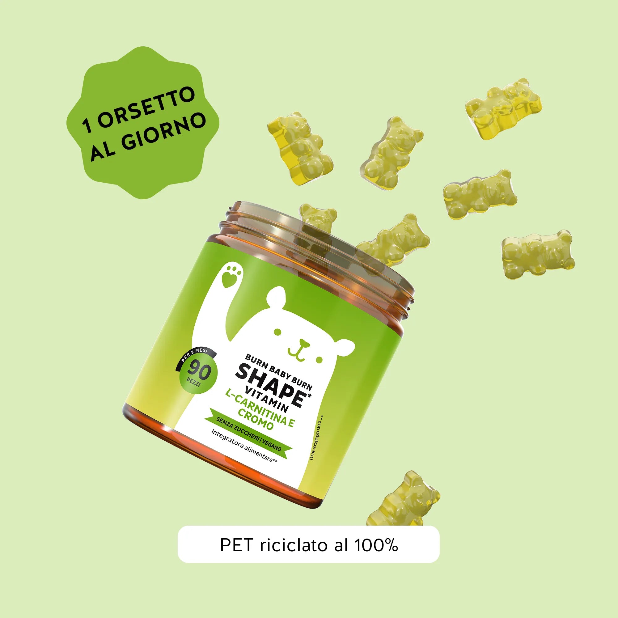 Bears with Benefits Burn Baby Burn Vitamin – Assunzione consigliata 1 caramella gommosa al giorno con biotina, zinco, cromo, L-carnitina ed estratto di tè verde, 45 pezzi, senza zuccheri
