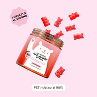 Bears with Benefits You Nailed It Nail & Hair – Caramelle gommose vegetariane con vitamine e minerali essenziali per capelli e unghie, da assumere con 1 caramella gommosa al giorno. Barattolo convenienza con 90 caramelle gommose gusto pesca.
