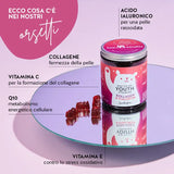 Questi ingredienti e nutrienti si trovano nelle Vitamine Born This Way Youth di Bears with Benefits: Collagene, acido ialuronico, vitamina c, Q10 et vitamina e