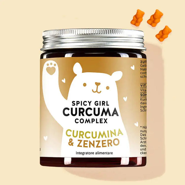 Una confezione delle vitamine Spicy Girl con estratto di curcuma e zenzero da Bears with Benefits come toccasana per il sistema immunitario e il corpo.