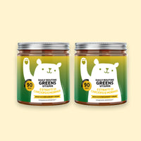 Bears with Benefits DAILY ROUTINE GREENS VITAMIN – confezione doppia da 180 orsetti (2 × 90), orsetti gommosi vegani senza zuccheri aggiunti con 8 estratti vegetali, vitamine e minerali per la routine quotidiana, gusto naturale di mirtillo e lampone