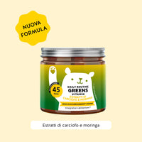 Bears with Benefits DAILY ROUTINE GREENS VITAMIN – orsetti gommosi vegani senza zuccheri aggiunti con 8 estratti vegetali, vitamine e minerali per energia, difese e concentrazione, confezione da 45 orsetti al gusto naturale di mirtillo e lampone