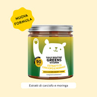 Bears with Benefits DAILY ROUTINE GREENS VITAMIN – orsetti gommosi vegani senza zuccheri aggiunti con 8 estratti vegetali, vitamine e minerali per energia, difese e concentrazione, confezione da 90 orsetti al gusto naturale di mirtillo e lampone