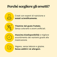 Bears with Benefits DAILY ROUTINE GREENS VITAMIN – valori nutrizionali per dose giornaliera (1 orsetto): vitamina C 12 mg, B12 25 μg, acido folico 200 μg, ferro 2,1 mg, zinco 1,5 mg e 8 estratti vegetali da 15 mg ciascuno