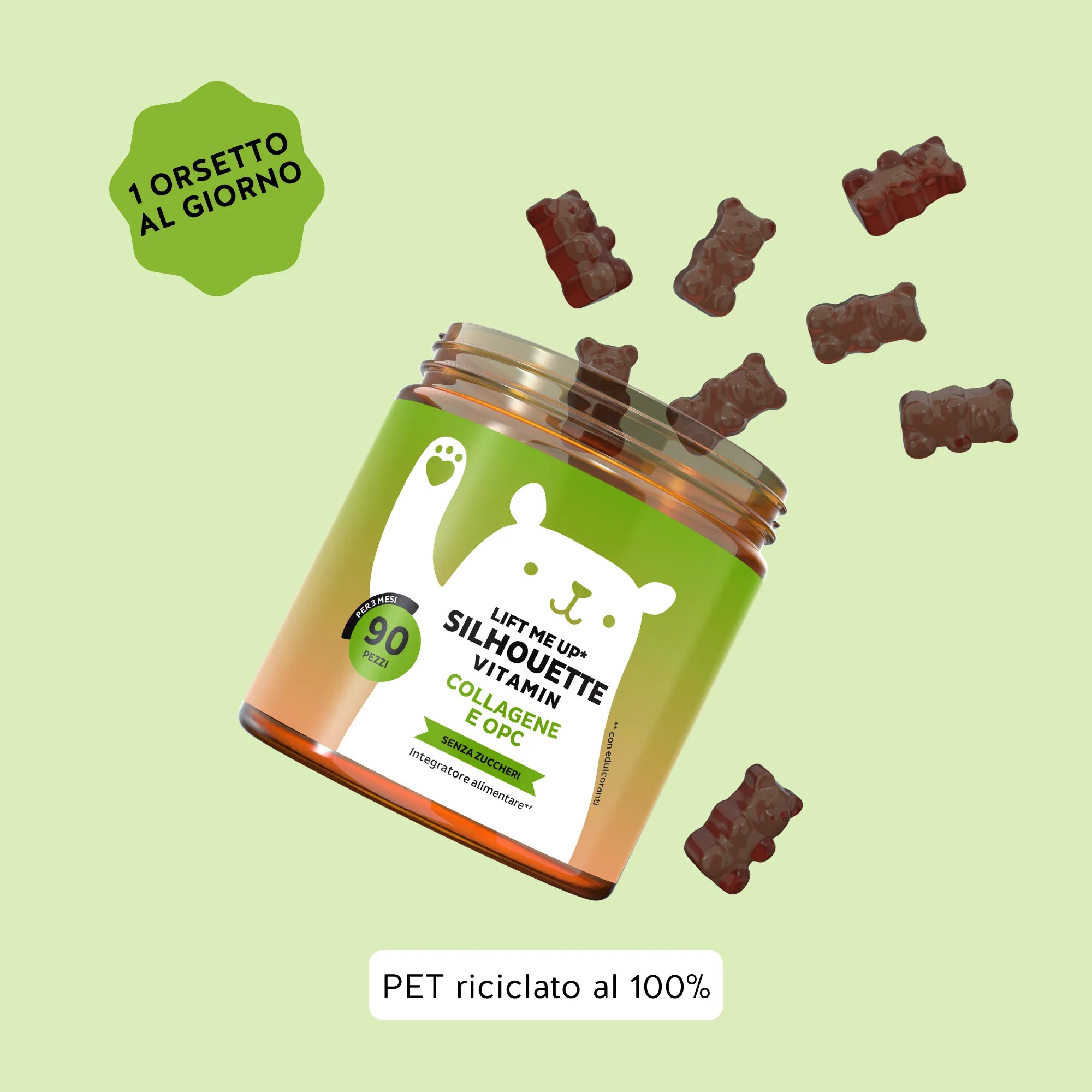 Bears with Benefits Lift me up* SILHOUETTE Vitamin – Assunzione consigliata 1 caramella gommosa al giorno con collagene Verisol®, OPC, vitamina C e vitamina E, 90 pezzi, senza zucchero
