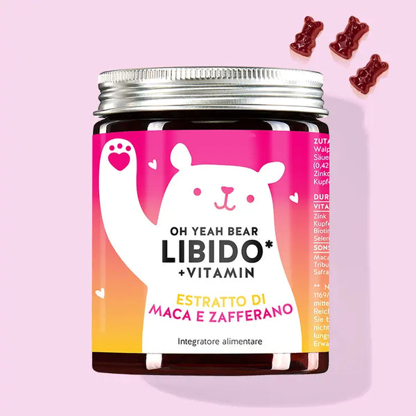 In questa immagine è raffigurata una confezione del prodotto Oh Yeah Bear Libido con estratto di maca di Bears with Benefits.