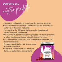 Ecco come funzionano le vitamine I Am Woman Menopause di Bears with Benefits: sostegno all'equilibrio emotivo e al sistema nervoso. La vitamina C e la B12 aiutano a ridurre la stanchezza e l'affaticamento, la vitamina B6 contribuisce alla regolazione dell'attività ormonale e al normale funzionamento del sistema nervoso. La biotina contribuisce al normale funzionamento del sistema nervoso, lo zinco alla normale funzione cognitiva e il selenio al normale funzionamento del sistema immunitario.
