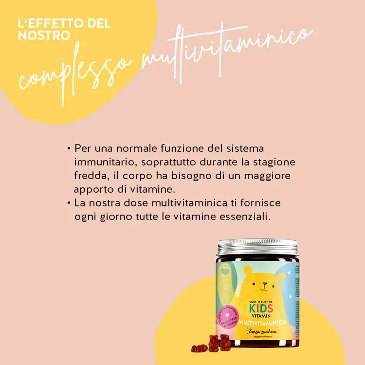 Ecco come funzionano le vitamine Doin' It For The Kids con Complesso Multivitaminico: per un funzionamento nominale del sistema immunitario, soprattutto durante la stagione fredda, viene garantito l'apporto di tutte le vitamine vitali.