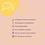 I prodotti Bears with Benefits sono stati sviluppati con farmacisti, hanno un'alta biodisponibilità e sono senza glutine e lattosio. Il packaging è fatto di PET riciclato e c'è una garanzia di soddisfazione.