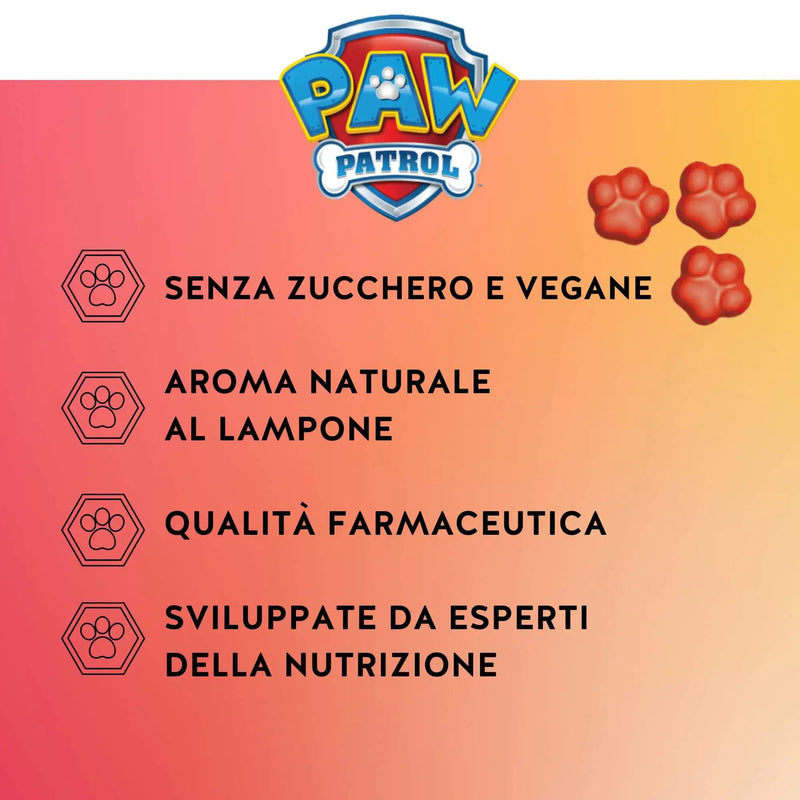 Questa immagine mostra i benefici del prodotto Power Paws Vitamins con Complesso Multivitaminico di Bears with Benefits. Senza zucchero e vegano, gusto naturale di lampone, qualità da farmacia tedesca e sviluppato da esperti nutrizionisti.