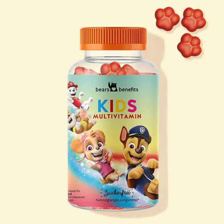 Questa immagine mostra una lattina del prodotto Power Paws con Complesso Multivitaminico per Bambini di Bears with Benefits.