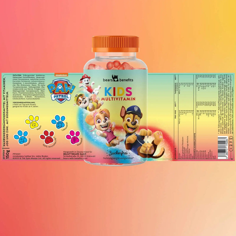 Questa immagine mostra una lattina del prodotto Power Paws con Complesso Multivitaminico per Bambini di Bears with Benefits.