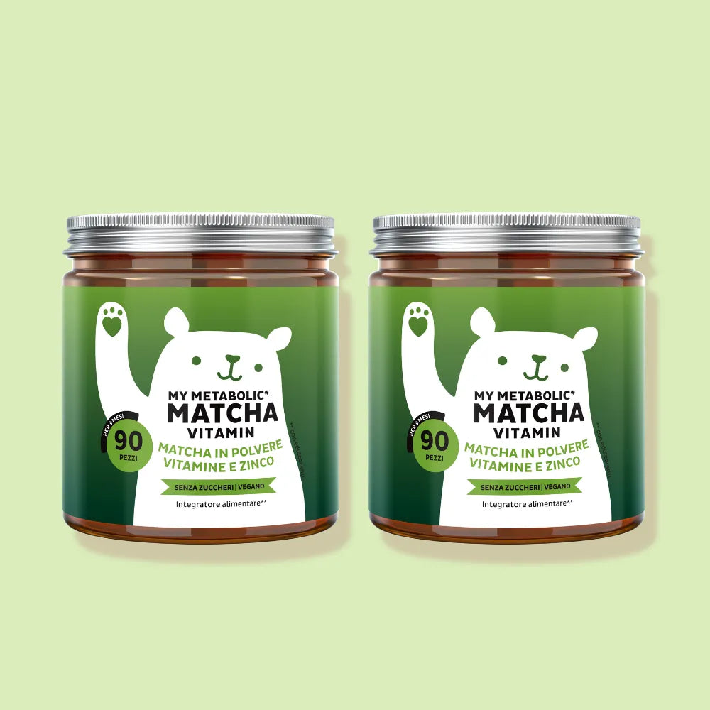 Bears with Benefits My Metabolic Matcha Vitamin – Orsetti gommosi con 80 mg di matcha in polvere, vitamina B12, riboflavina, niacina e zinco, pack da 2 barattoli da 90 pezzi, 180 totali, senza zuccheri e vegani