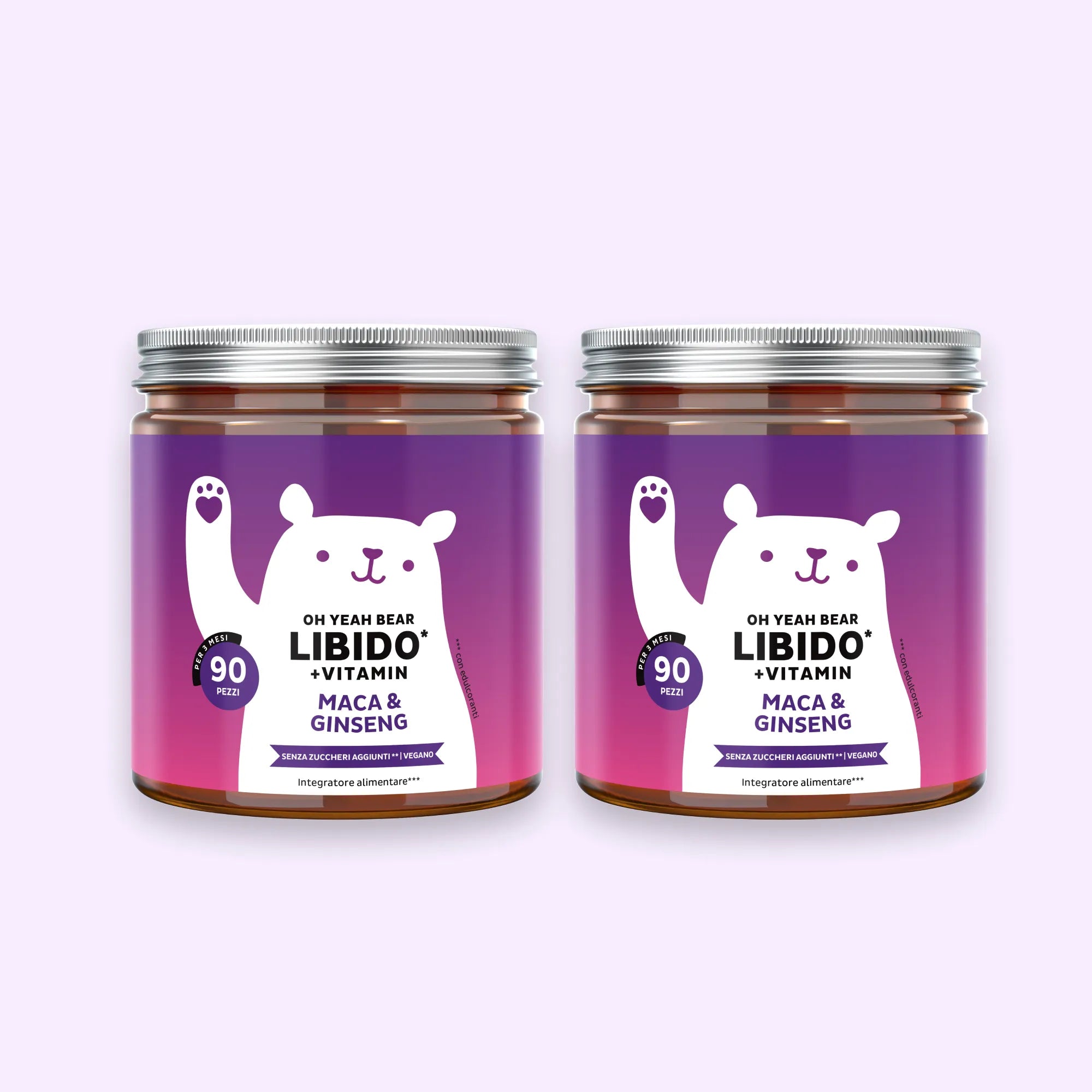 Bears with Benefits Oh Yeah Bear Libido +Vitamin – Caramelle gommose con maca, ginseng, tribulus, zinco e selenio per energia e vitalità femminile, pack da 2 barattoli da 90 pezzi, 180 totali, senza zuccheri aggiunti e vegane